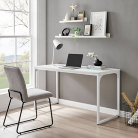 Furniturebox Kendrick 140cm White Melamine Scratch Resistant Office & Gaming Desk with White Legs