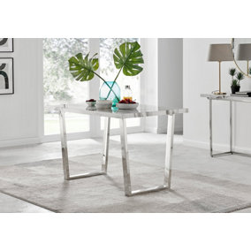 Furniturebox Kylo 120cm 4-6 Seater White Marble Effect Dining Table With Chrome U Shaped Legs