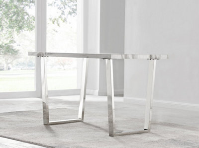 Furniturebox Kylo 120cm 4-6 Seater White Marble Effect Dining Table With Chrome U Shaped Legs