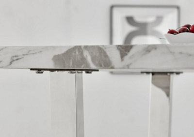 Furniturebox Kylo 120cm 4-6 Seater White Marble Effect Dining Table With Chrome U Shaped Legs