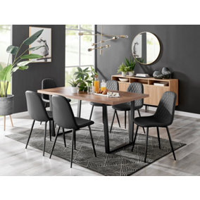 Furniturebox Kylo Brown Rectangular Wood Effect Dining Table & 6 Black Faux Leather Corona Black Leg Chairs