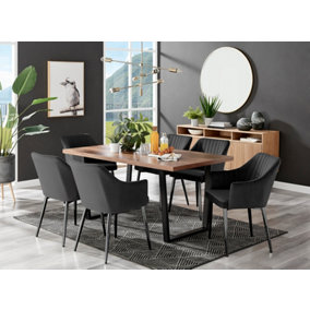 Furniturebox Kylo Brown Rectangular Wood Effect Dining Table & 6 Black Velvet Calla Black Leg Chairs