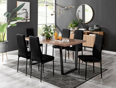 Furniturebox Kylo Brown Rectangular Wood Effect Dining Table & 6 Black Velvet Milan Black Leg Chairs