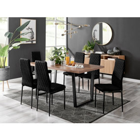 Furniturebox Kylo Brown Rectangular Wood Effect Dining Table & 6 Black Velvet Milan Black Leg Chairs