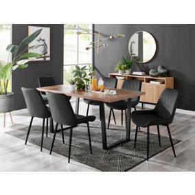 Furniturebox Kylo Brown Rectangular Wood Effect Dining Table & 6 Black Velvet Pesaro Black Leg Chairs