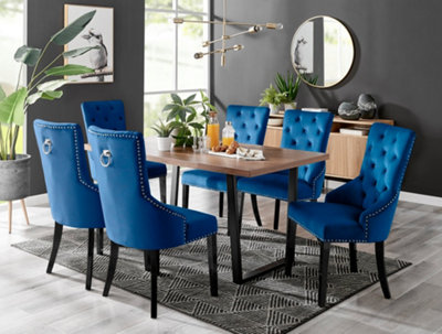 Furniturebox Kylo Brown Rectangular Wood Effect Dining Table & 6 Blue