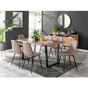 Furniturebox Kylo Brown Rectangular Wood Effect Dining Table & 6 Cappuccino Faux Leather Corona Black Leg Chairs