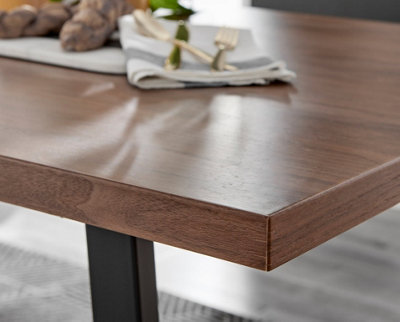 Furniturebox Kylo Brown Rectangular Wood Effect Dining Table & 6 Cream Velvet Pesaro Black Leg Chairs