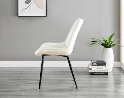 Furniturebox Kylo Brown Rectangular Wood Effect Dining Table & 6 Cream Velvet Pesaro Black Leg Chairs