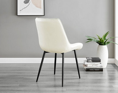 Furniturebox Kylo Brown Rectangular Wood Effect Dining Table & 6 Cream Velvet Pesaro Black Leg Chairs