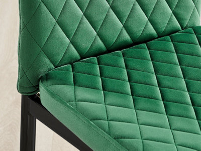 Furniturebox Kylo Brown Rectangular Wood Effect Dining Table & 6 Green Velvet Milan Black Leg Chairs