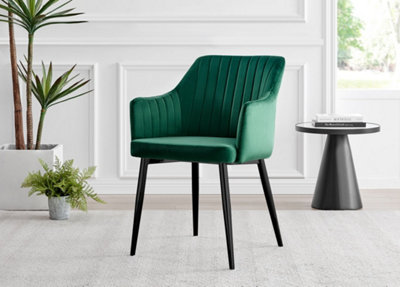 Furniturebox Kylo Brown Rectangular Wood Effect Dining Table & 6 Green VelvetCalla Black Leg Chairs