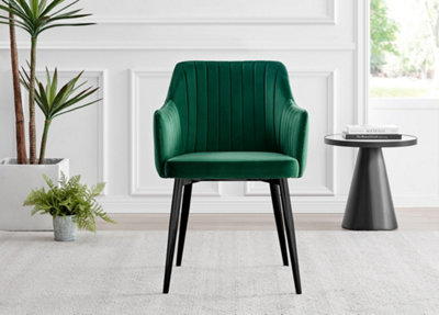 Furniturebox Kylo Brown Rectangular Wood Effect Dining Table & 6 Green VelvetCalla Black Leg Chairs