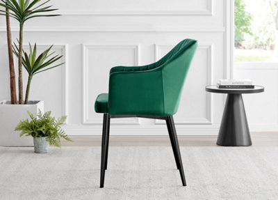 Furniturebox Kylo Brown Rectangular Wood Effect Dining Table & 6 Green VelvetCalla Black Leg Chairs