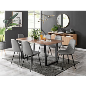 Furniturebox Kylo Brown Rectangular Wood Effect Dining Table & 6 Grey Faux Leather Corona Black Leg Chairs