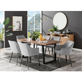 Furniturebox Kylo Brown Rectangular Wood Effect Dining Table & 6 Grey Velvet Calla Black Leg Chairs