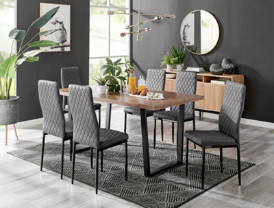 Furniturebox Kylo Brown Rectangular Wood Effect Dining Table & 6 Grey ...