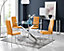 Furniturebox Leonardo 4 Seat Rectangular Glass Dining Table with Silver Metal Leg & 4 Mustard Milan Faux Leather Silver Leg Chairs