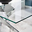 Furniturebox Leonardo 4 Seat Rectangular Glass Dining Table with Silver Metal Legs & 4 Beige Milan Faux Leather Silver Leg Chairs