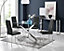 Furniturebox Leonardo 4 Seat Rectangular Glass Dining Table with Silver Metal Legs & 4 Black Milan Faux Leather Silver Leg Chairs