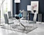 Furniturebox Leonardo 4 Seat Rectangular Glass Dining Table with Silver Metal Legs & 4 Grey Milan Faux Leather Silver Leg Chairs