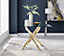 Furniturebox Leonardo 4 Seater Rectangular Glass Dining Table with Gold Chrome Metal Angled Starburst Legs for Modern Dining Rooms