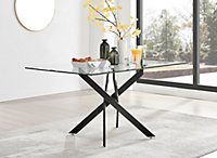 Furniturebox Leonardo 6 Seater Rectangular Glass Dining Table with Black Metal Angled Starburst Legs for Modern Dining Room