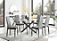 Furniturebox Leonardo 6 Seater Rectangular Glass Dining Table with Silver Metal Legs & 6 Grey Milan Faux Leather Black Leg Chairs