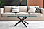 Furniturebox Leonardo Rectangular Glass Coffee Table with Black Metal Angled Starburst Legs for Modern Industrial Living Room