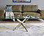 Furniturebox Leonardo Rectangular Glass Coffee Table with Gold Chrome Metal Angled Starburst Legs for Modern Living Room