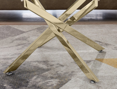 Furniturebox Leonardo Rectangular Glass Coffee Table with Gold Chrome Metal Angled Starburst Legs for Modern Living Room