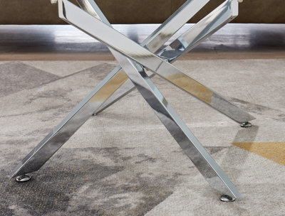 Furniturebox Leonardo Rectangular Glass Coffee Table with Silver Chrome Metal Angled Starburst Legs for Modern Living Rooms