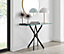 Furniturebox Leonardo Rectangular Glass Console Table with Black Metal Angled Starburst Legs for Modern Industrial Living Room