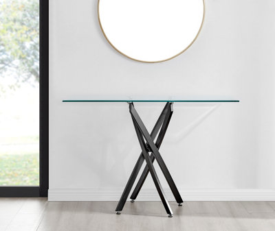 Furniturebox Leonardo Rectangular Glass Console Table with Black Metal ...
