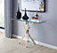 Furniturebox Leonardo Rectangular Glass Console Table with Gold Chrome Metal Angled Starburst Legs for Modern Living Room