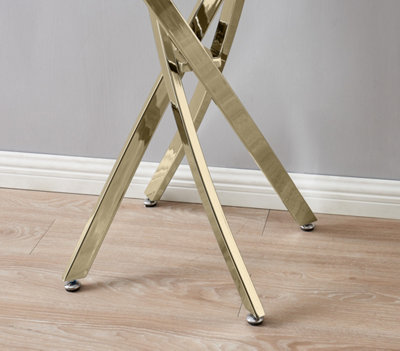 Furniturebox Leonardo Rectangular Glass Console Table with Gold Chrome Metal Angled Starburst Legs for Modern Living Room
