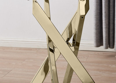 Furniturebox Leonardo Rectangular Glass Console Table with Gold Chrome Metal Angled Starburst Legs for Modern Living Room