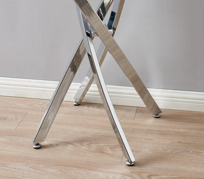 Furniturebox Leonardo Rectangular Glass Console Table with Silver Chrome Metal Angled Starburst Legs for Modern Living Room