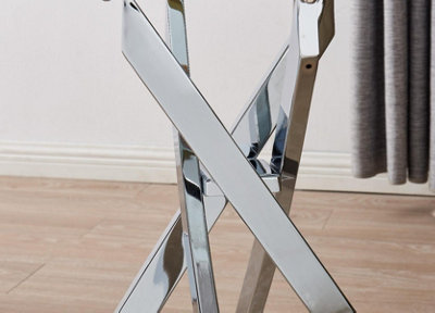 Furniturebox Leonardo Rectangular Glass Console Table with Silver Chrome Metal Angled Starburst Legs for Modern Living Room
