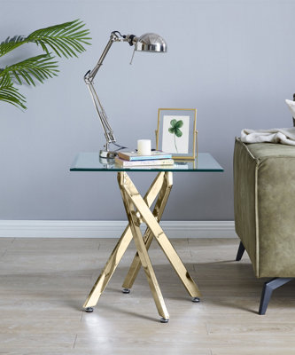 Glass top desk on sale with gold legs