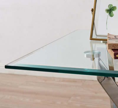 Furniturebox Leonardo Square Glass Side End Bedside Table with Silver Chrome Metal Angled Starburst Legs for Modern Living Rooms