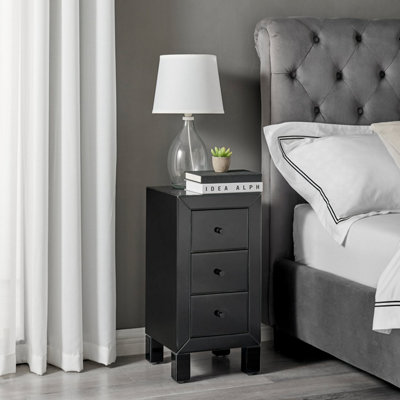 Furniturebox Lexi Small Slimline Black 3 Drawer Mirrored Bedside Table | DIY at B&Q