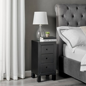 Furniturebox Lexi Small Slimline Black 3 Drawer Mirrored Bedside Table