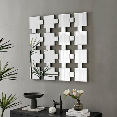 Furniturebox Loki 1920s Inspired Art Deco Statement Square Grid Large Wall Mirror