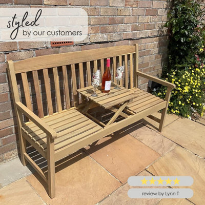 Furniturebox Lox Wooden Garden Bench - 2 Seater Outdoor Bench & Pop-Up ...