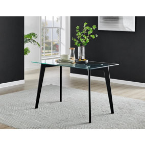 Furniturebox Malmo 4 Seat Rectanglular Scandi Inspired Glass Dining Table With Black Painted Beech Wood Legs