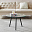 Furniturebox Malmo Black Painted Beech Wood Scandi Inspired Coffee Table With Round Clear Glass Top and Black Wooden Legs