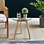 Furniturebox Malmo Natural Beech Wood Scandi Inspired Side Table Small 40cm With Round Tempered Glass Top and Wooden Legs