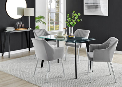 Square glass dining table store and chairs