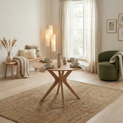 Furniturebox Mette Round Oak Veneer Wood 4 - 6 Seater Dining Table ...